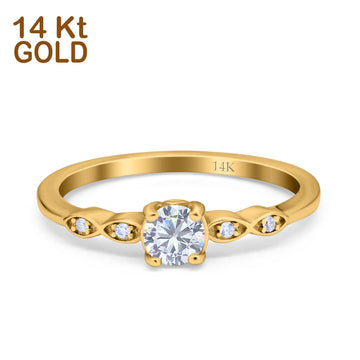 14K Yellow Gold Petite Dainty Round Bridal Simulated CZ Wedding Engagement Ring Size 7